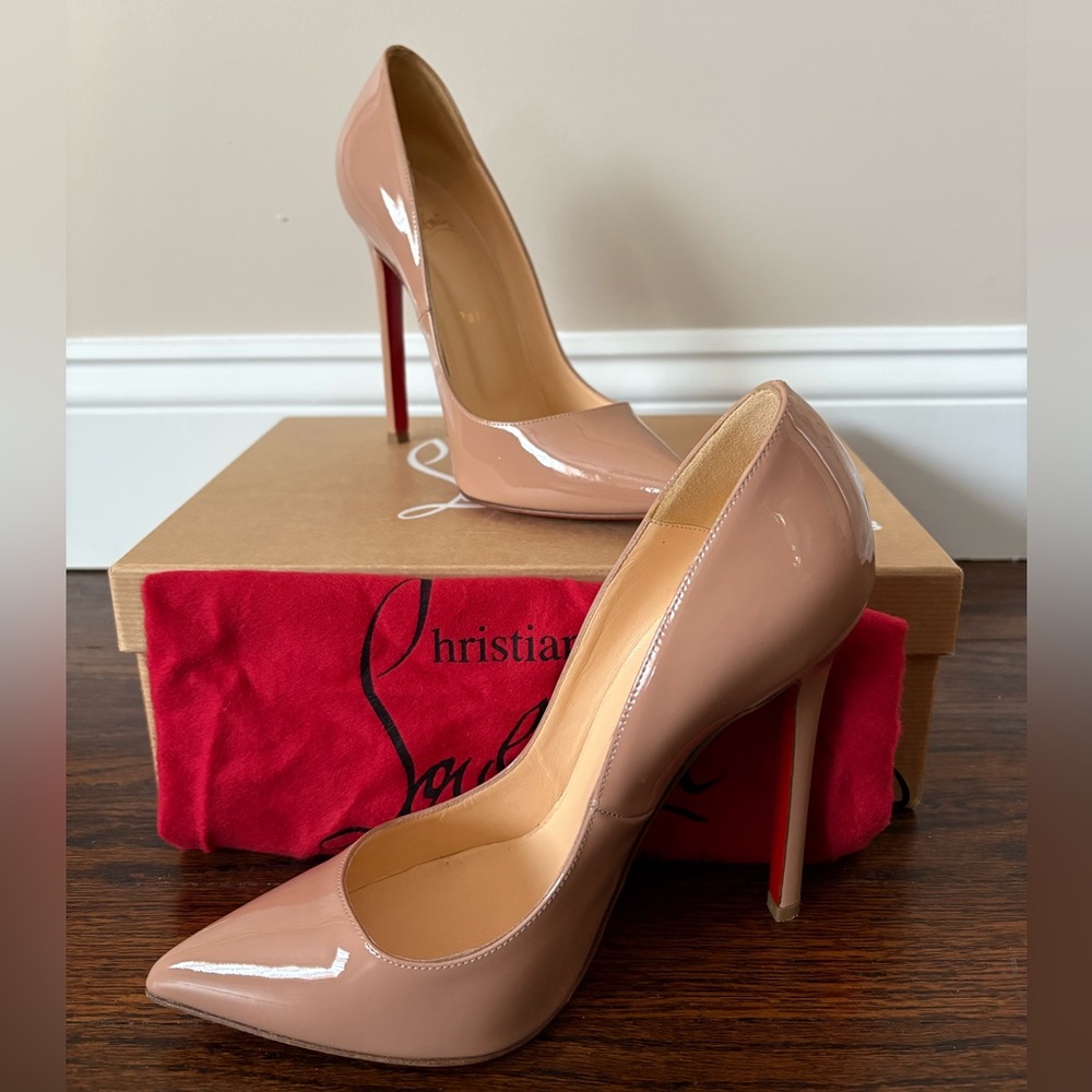 Christian Louboutin Nude Patent Leather Pigalle Pumps with Red Soles